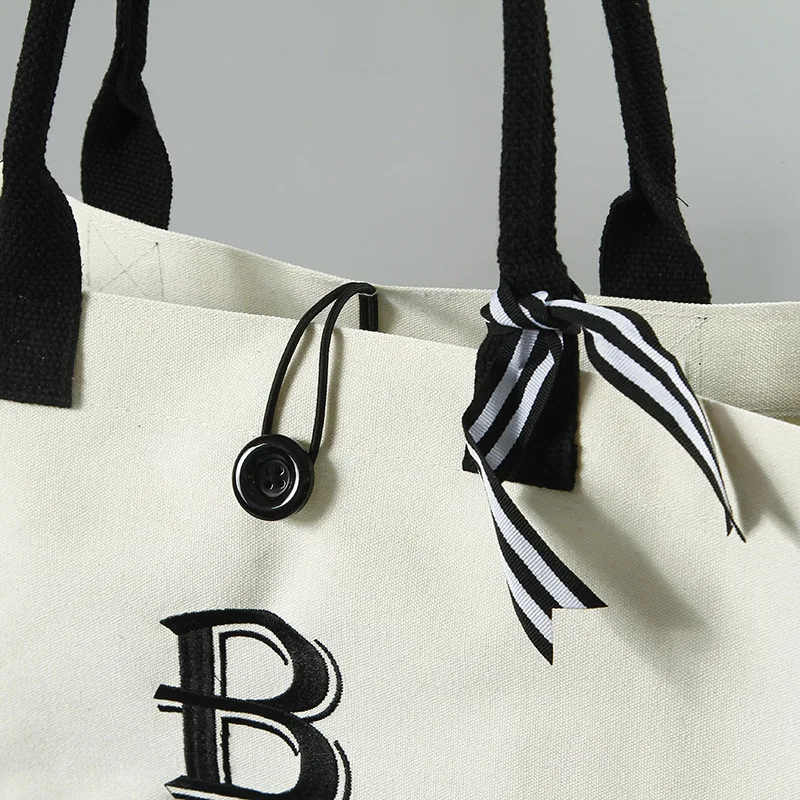 Women's Canvas Tote Shoulder Bag with Hasps Closure Portable Design Custom Logo Option Reusable Shopping Bag for Daily Use Gift - Image 3