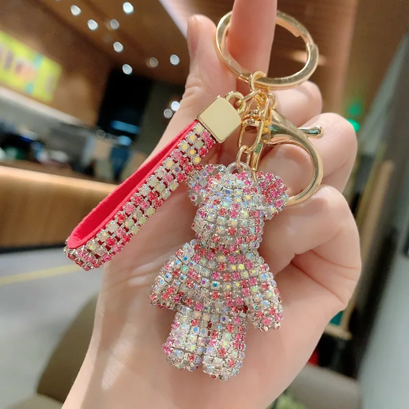 Pink Rhinestone Teddy Bear Keychain