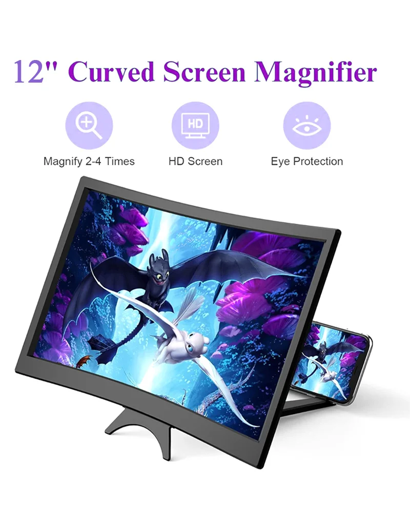 UHD Curved 3D Mobile Screen Magnifier 12 Inch Amplifier