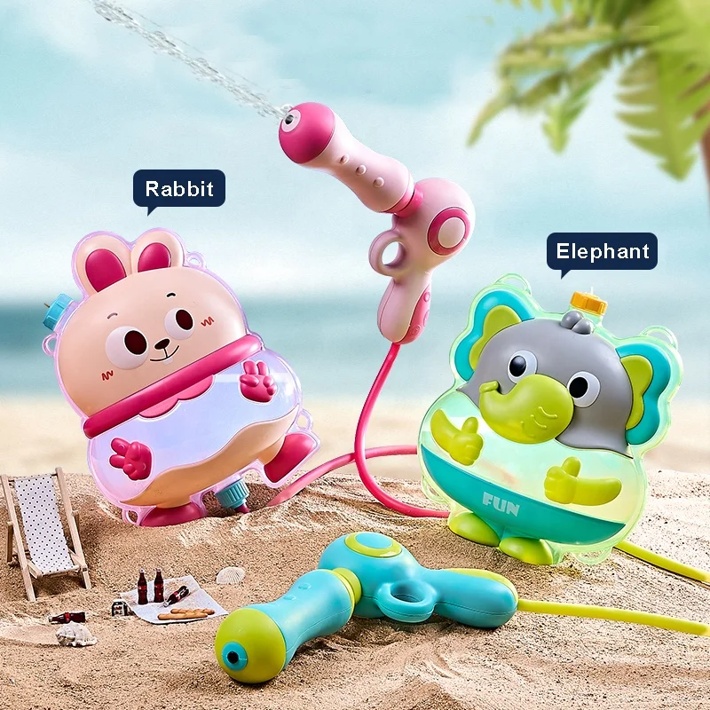 Cartoon Animal Shape Elephant Rabbit Transparent Backpack Water Gun Toy Summer Outdoor Water Spray Gun with Large Capacity tank