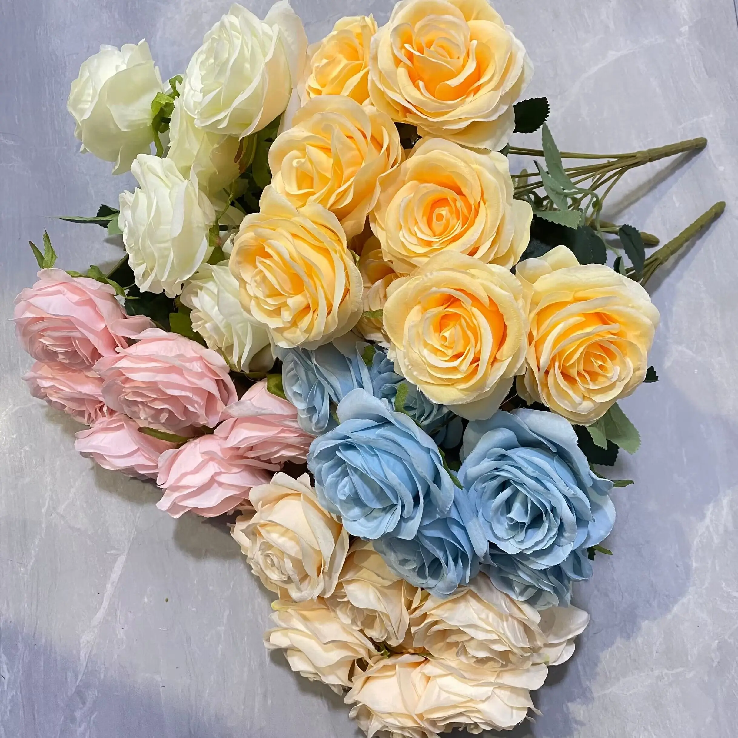 Hot Sale 9 Head Rose Bouquets White Artificial Flowers For Wedding