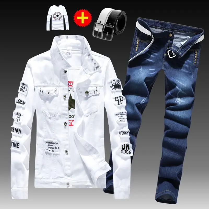 Spring and autumn men's Korean version of denim outer suit casual collocation handsome trendy jacket top clothes