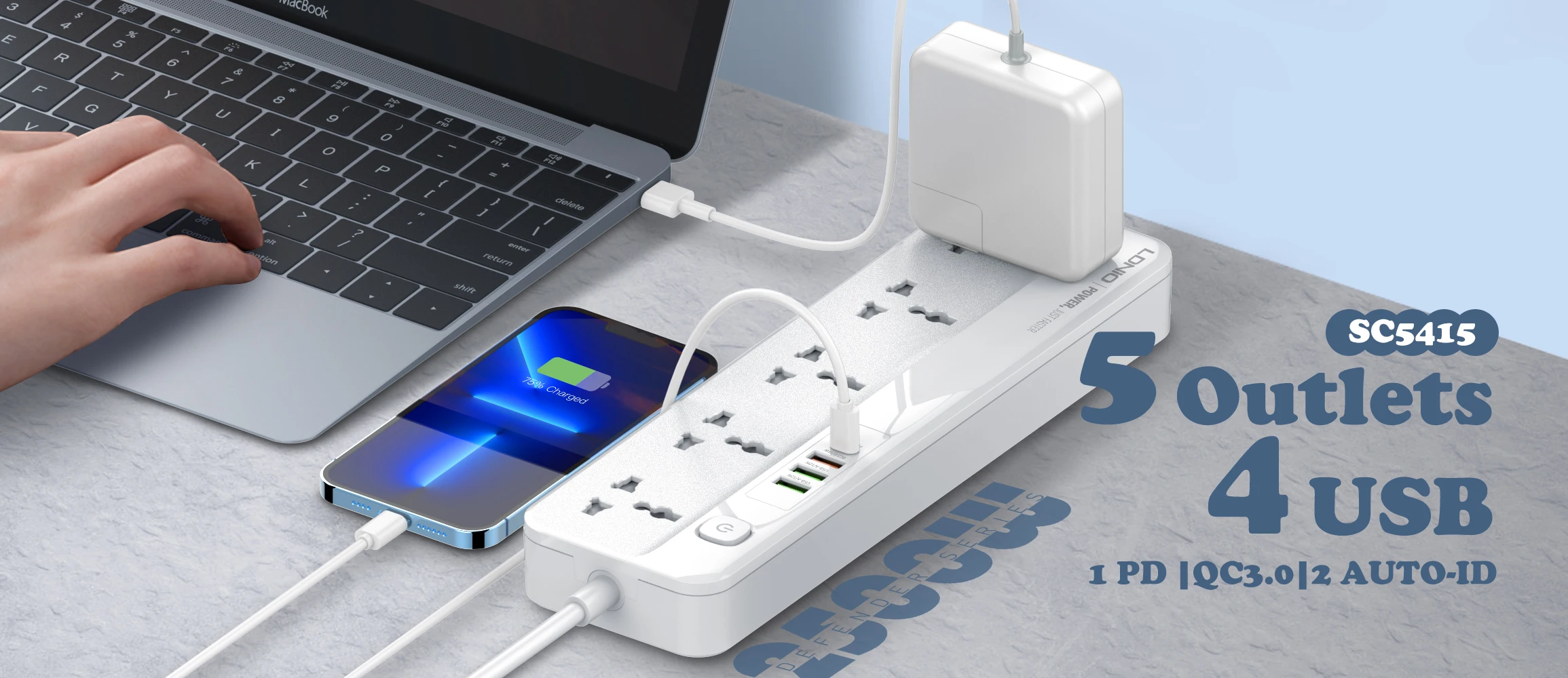 Ổ cắm điện đa năng LDNIO SC5415 2500W chính hãng 5 khe AC và 4 cổng USB