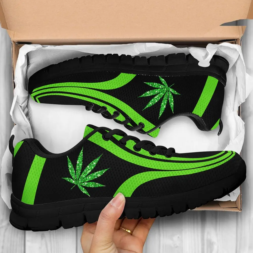Marijuana Cannabis leafs with skulls and Hearts Mens lightweight Athelitic Running shoes lace-up breathable fitness sneakers