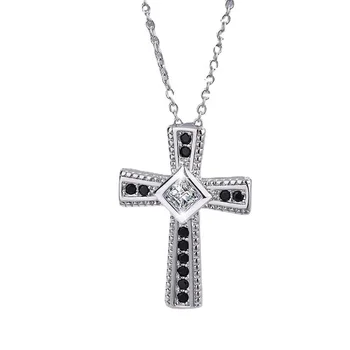 Black AAA Cubic Zirconia Jewelry Necklace With Chain Women Charming 925 Sterling Silver Cross Pendant