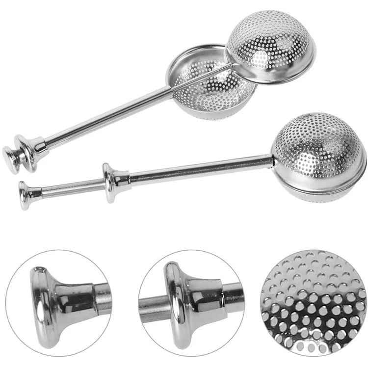 2 Colini Da Tè In Acciaio Inox 304 A Sfera Con Manico Lungo, Filtro Per Tazza, Infusore Riutilizzabile, 17x5 Cm