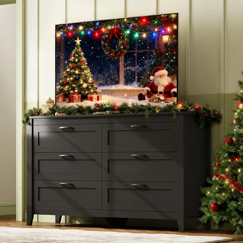 product nu deco modern black wood dresser with 6 drawers and metal handles large chest of drawers for bedroom storage-4