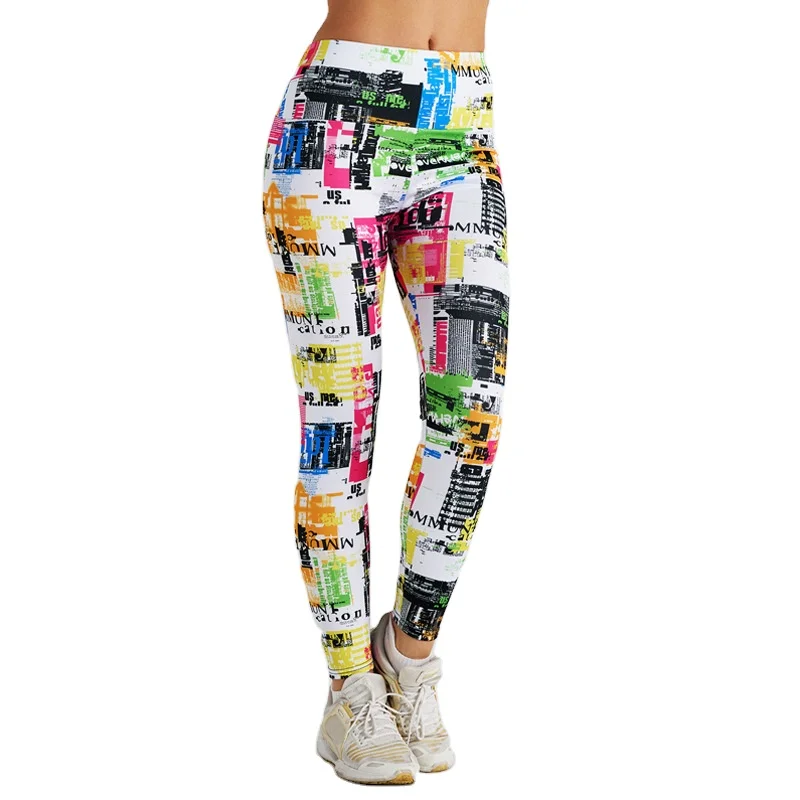 GC Custom Digital Printing Leggings for Women Abstract Graffiti Newspapers Yoga Pants High -waist Sports Fitness Pants YG138