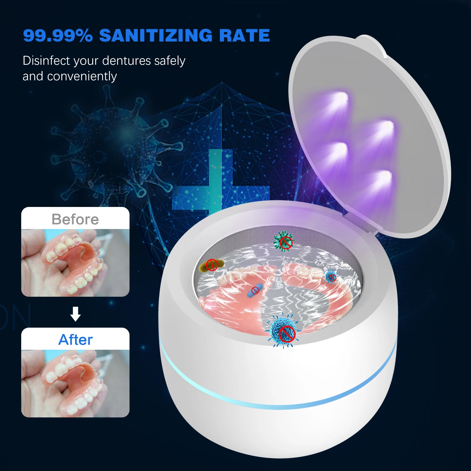 OEM Mini Household Heating Function Denture Jewelry Retainer Dental Mouth Guard Toothbrush Retainer Cleaner Ultrasonic Jewelry