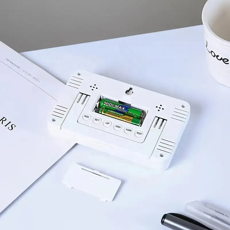 Atomic Clock Battery Operated Large Display Digital Alarm Clock with Seconds and Indoor Temperature 4 Time Zones Clock