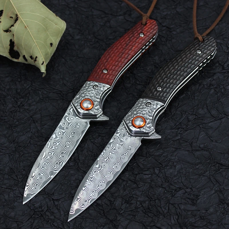 SpectrumEdge Damascus Steel Folding Pocket Knife with Colorful Wood Handle