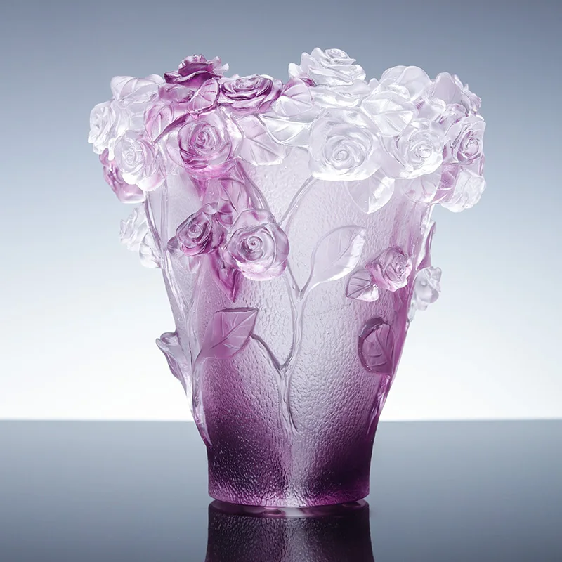 Small Bridge, designuri creative handmade, vas de lux din sticlă de cristal, cu flori reliefate de trandafir și camelia, veselă din liuli