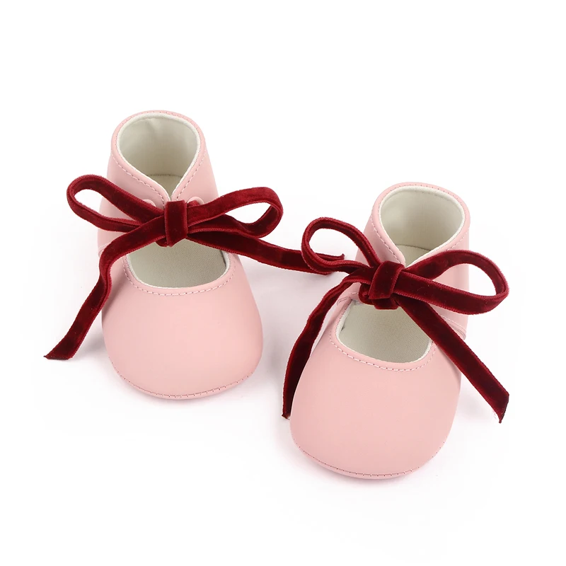 product korean baby hollow velvet bow front lace up walking shoes soft soled suede princess shoes for baby girls-1