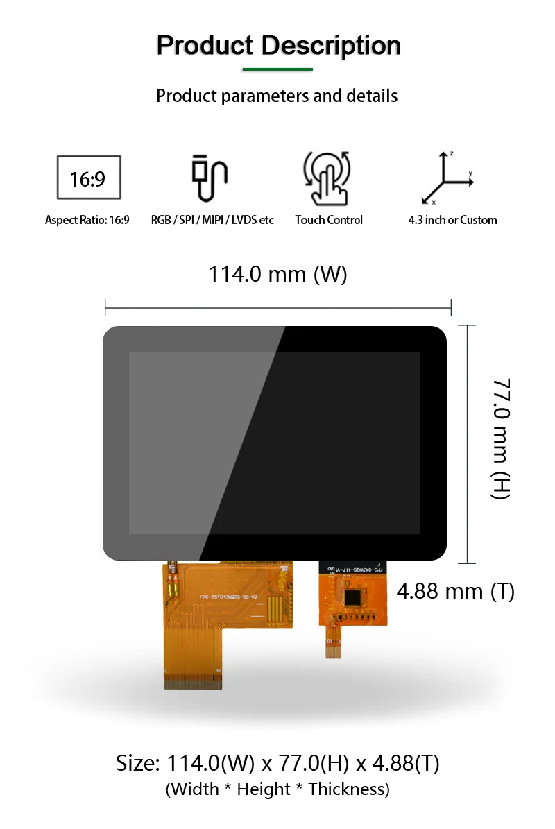 Yunlea 4.3 Inch 480x272 Tft Lcd Display Capacitive Lcd Touch Screen ...