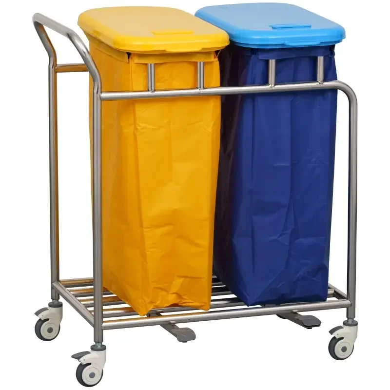 Customized Hotel Stainless Steel Linen Laundry Trolley Cleaning Cart Hospital Trash Can