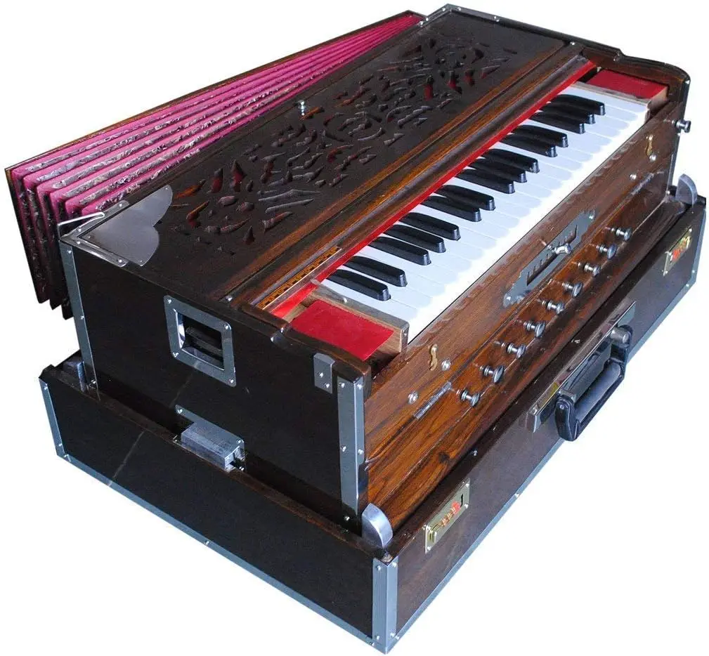 Harmonium Folding 3 Reeds,9 Scale Changer 3.75 Octave Dark Brown Wood Colour With Clutch And