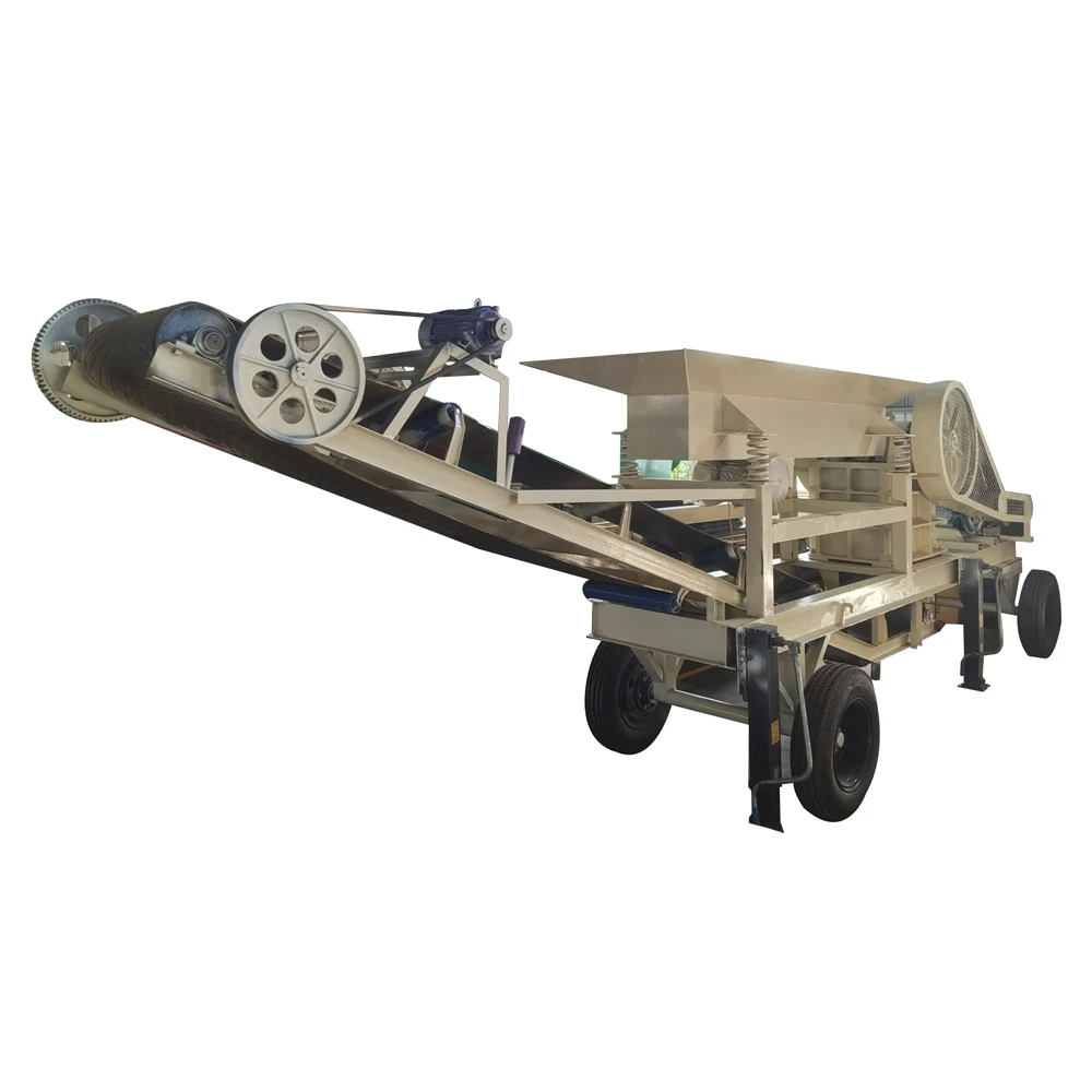 Мобильная 250x400 щековая дробилка в сочетании с вибрационным питателем и ленточным конвейером