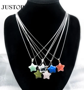 Wholesale Women Vintage Natural Stone Stainless Steel Chain Resin Opal Star Pendant Necklace for Women Jewelry