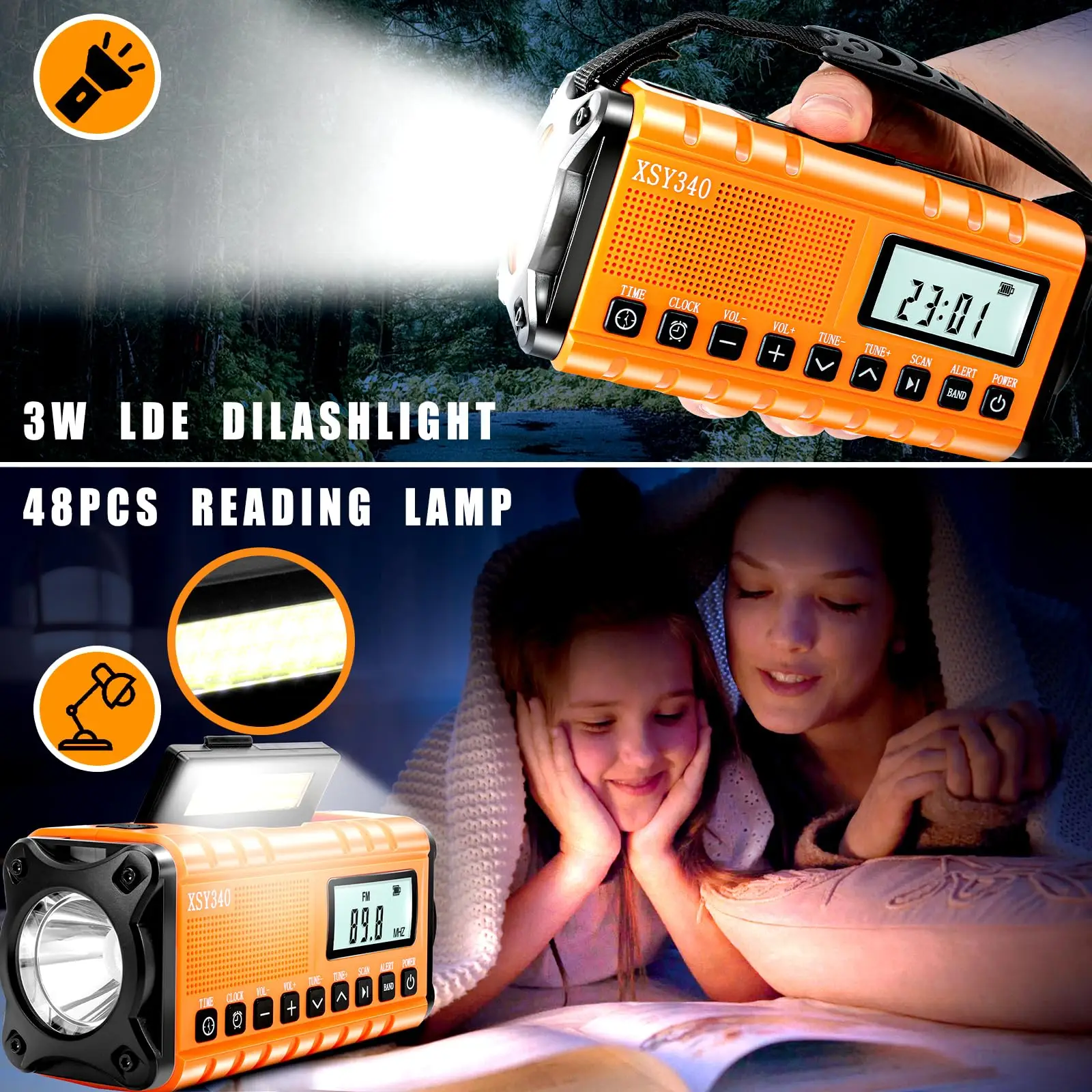 Portable 10000mAh Large Capacity Solar Dynamo Hand Crank Radio with Reading Light New Emergency Radio and Flashlight Function