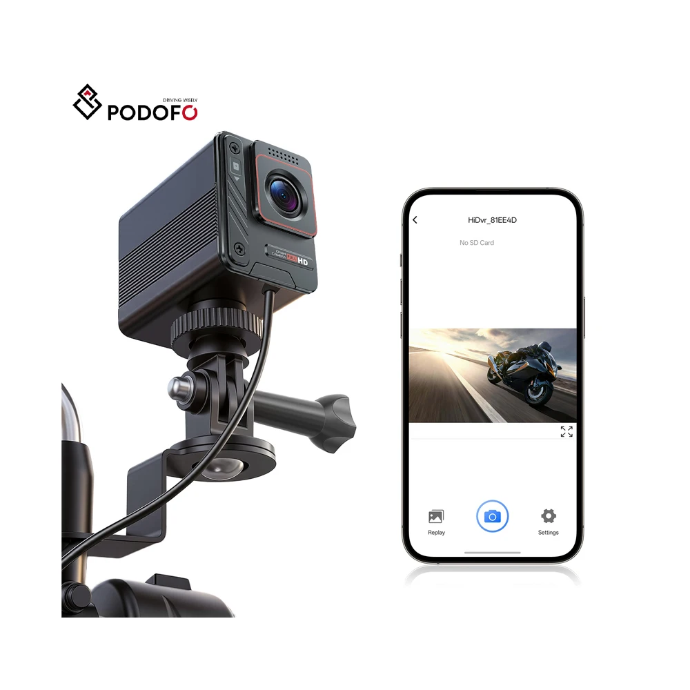 Podofo Motorcycle Dashcam 1080P IP67 Waterproof WiFi Front Camera 110 Degree Wide Angle Loop Recording 30W Fast Charge Wholesale A4751