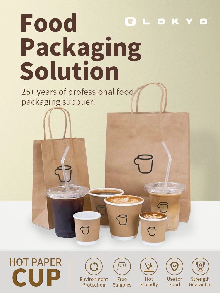 LOKYO Bio-degradable Pla Takeaway Black 8oz 12oz 16oz Ripple Double Wall Paper Cup Disposable Hot Paper Coffee Cup with Lids