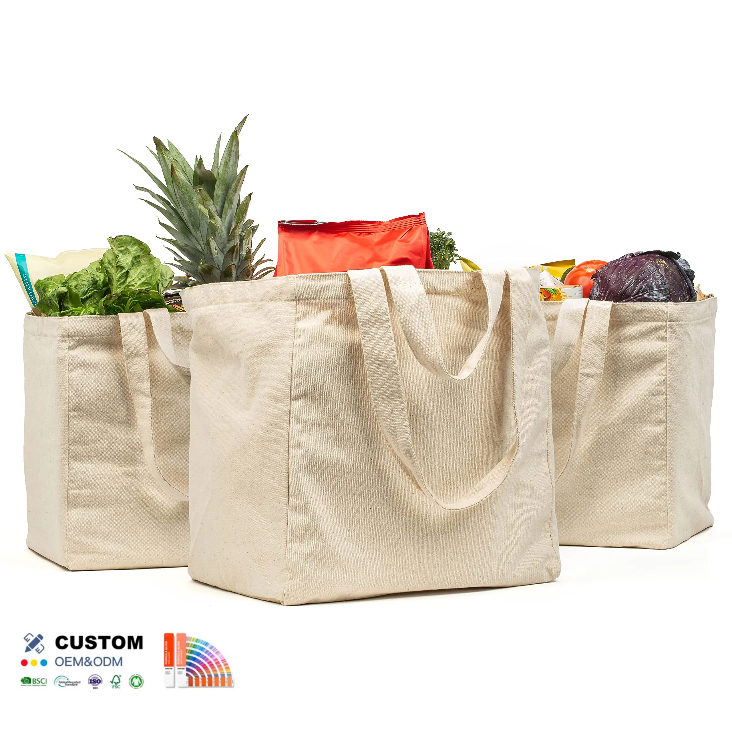 Customizable Heavy-Duty Organic Cotton Tote Bag Reusable Grocery Shopping Bags with Custom Logo