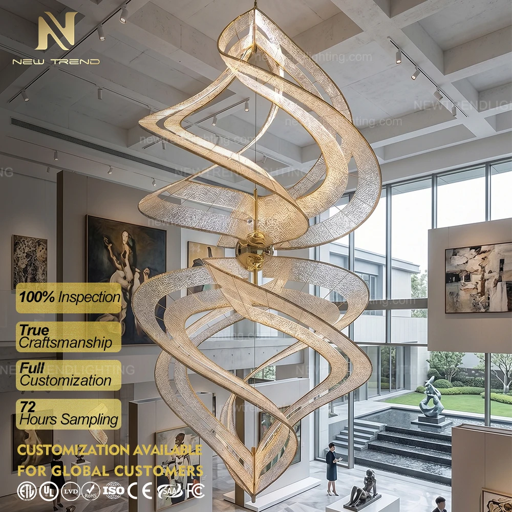 cpl-488Modern Fluid Spiral Ribbon Chandelier – Custom Oversized LED Sculpture Light for Hotel Atrium & Lobby