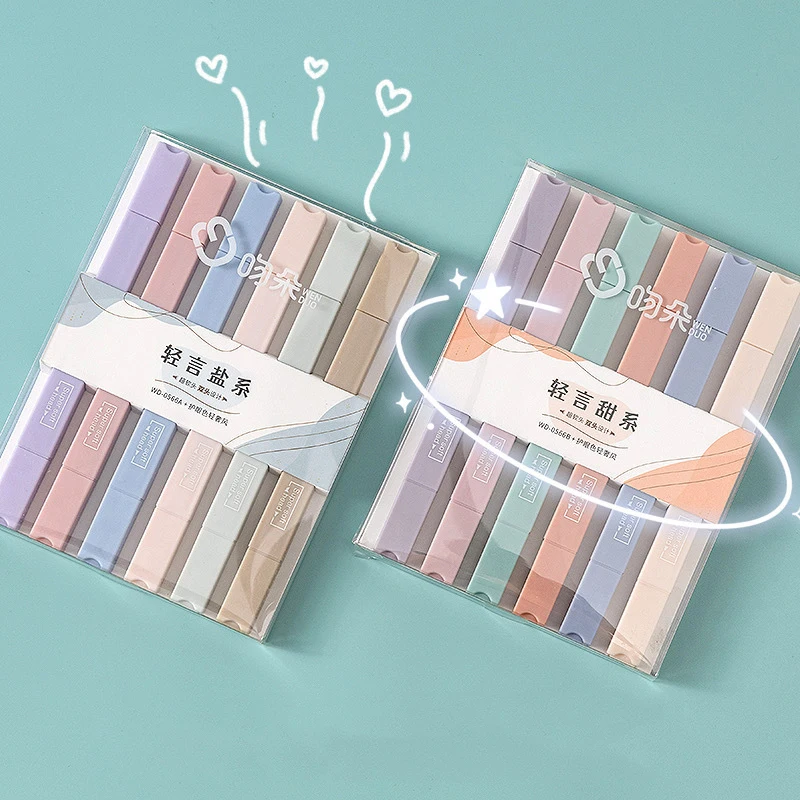 Mini Highlighter Set Macaron 6 Color Light Color Highlighter Student Mark Eye Protection Cute Stationary