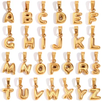 18K Gold Plated Alphabet Initial Charms Mini Stainless Steel Bubble Letter Pendants for Necklace and Bracelet Christmas Gift