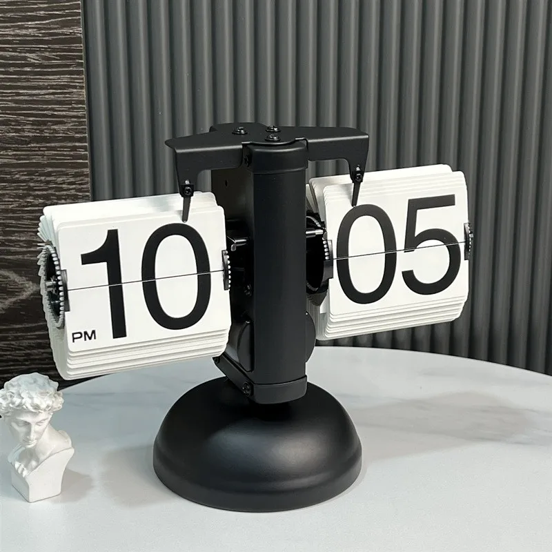 Small Scale Retro Flip Clock Stainless Steel Quartz Clock Watch Internal Gear Operated Square Living Room Sports Game Timer