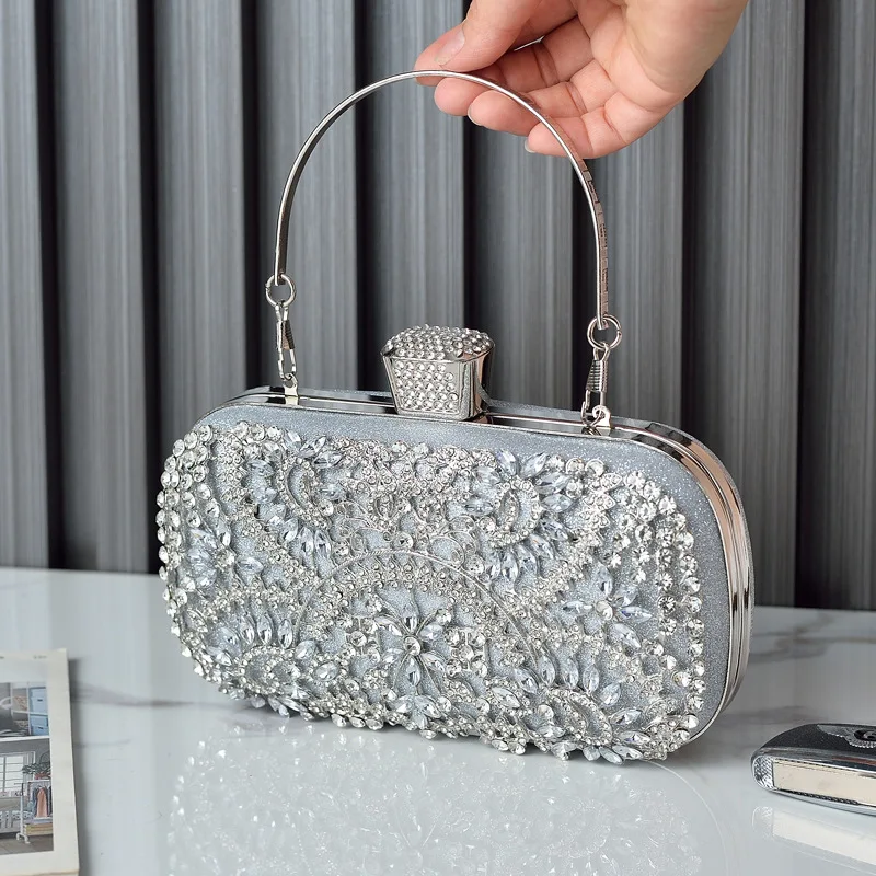 Grey Cocktail Purses Clutch Rhinestone Grey Evening Handbag New