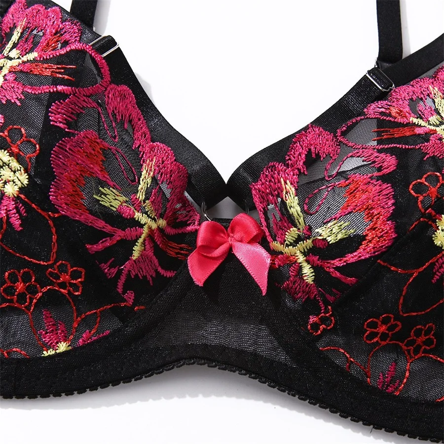 Buy Black & Red Floral Embroidered Bra in Oman - bfab
