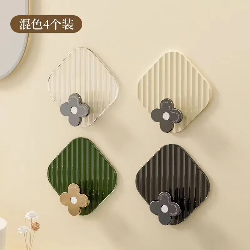 Light luxury four-leaf clover novelty hooks viscose strong bearing perforation-free bathroom wall traceless novelty hooks