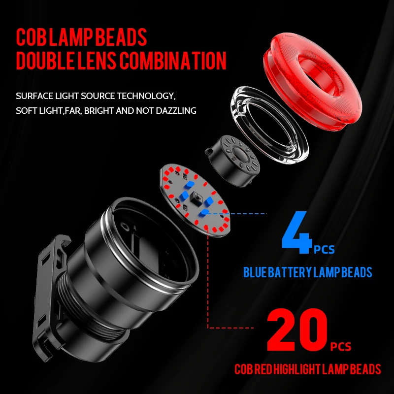 T1 красная подсветка бусины Смарт велосипед задние фонари сенсор тормозной задний фонарь Ip65 водонепроницаемый яркий задний фонарь для велосипеда