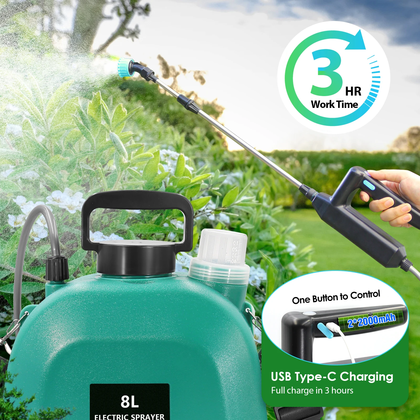 Electric Weed Lawn Sprayer With 8l Capacity Cordless Battery Garden ...