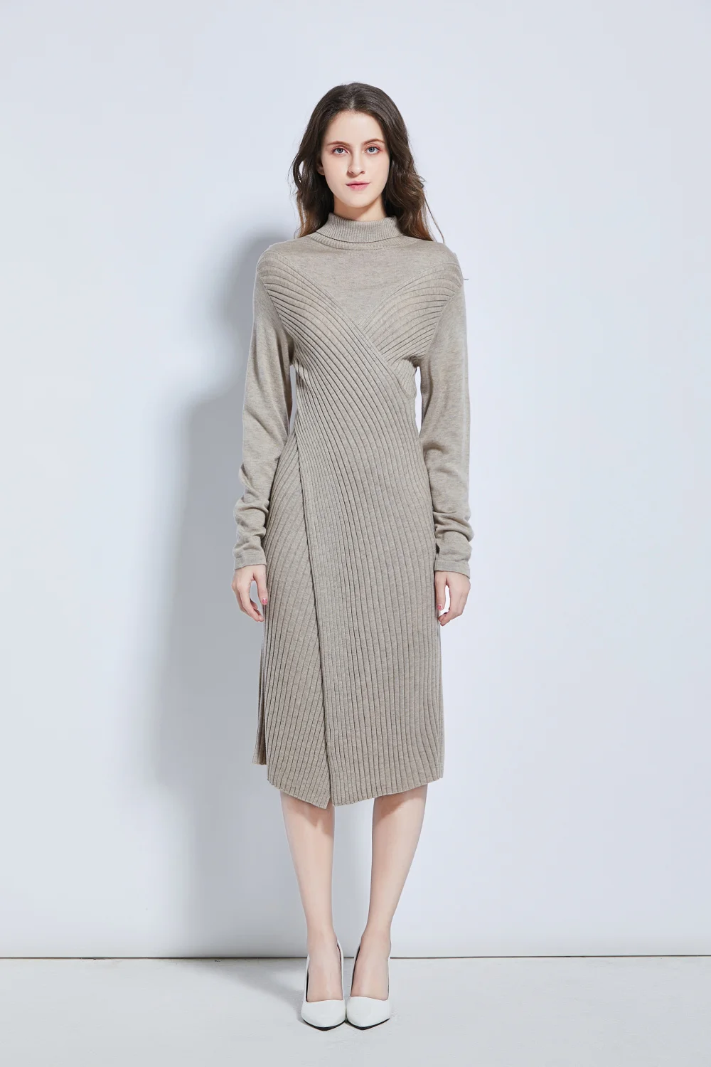 Elegant Knitted Dress Turtleneck Dress Sweater Women