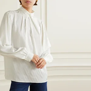 Clothing Manufacturer Custom Spring Autumn White Turtleneck Long Sleeve Elegant Casual Shirts for Women