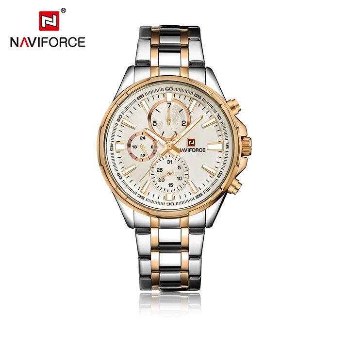 NAVIFORCE NF9089 Cheap Custom Brand Gents Quartz Watch Stylish Steel Strap Water Resist Calendar Week Display 24 Hour Watch Set