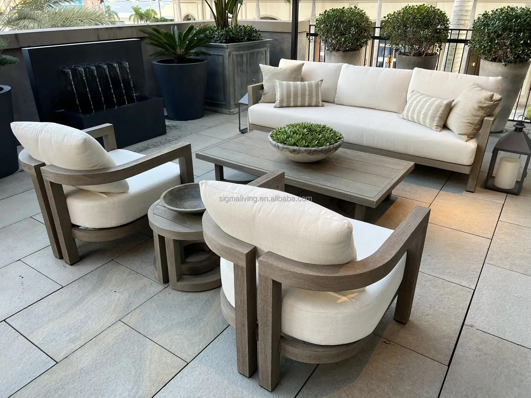 good quality outdoor furniture wooden sofa set teak chairs with cushion ...