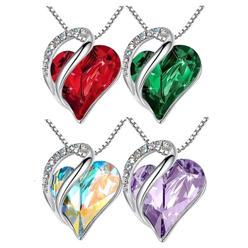 Wholesale 12 Colors Crystal Ocean Of Heart Birthstone Charm Necklaces Rhinestone Crystal Heart Pendant Necklace For Women Girls