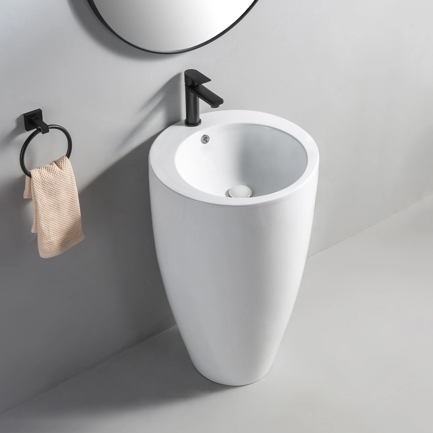 Professional Manufacturers Wastafel Berdiri Ceramic Cylinder Pedestal Sink Bathroom Hand Wash Basin