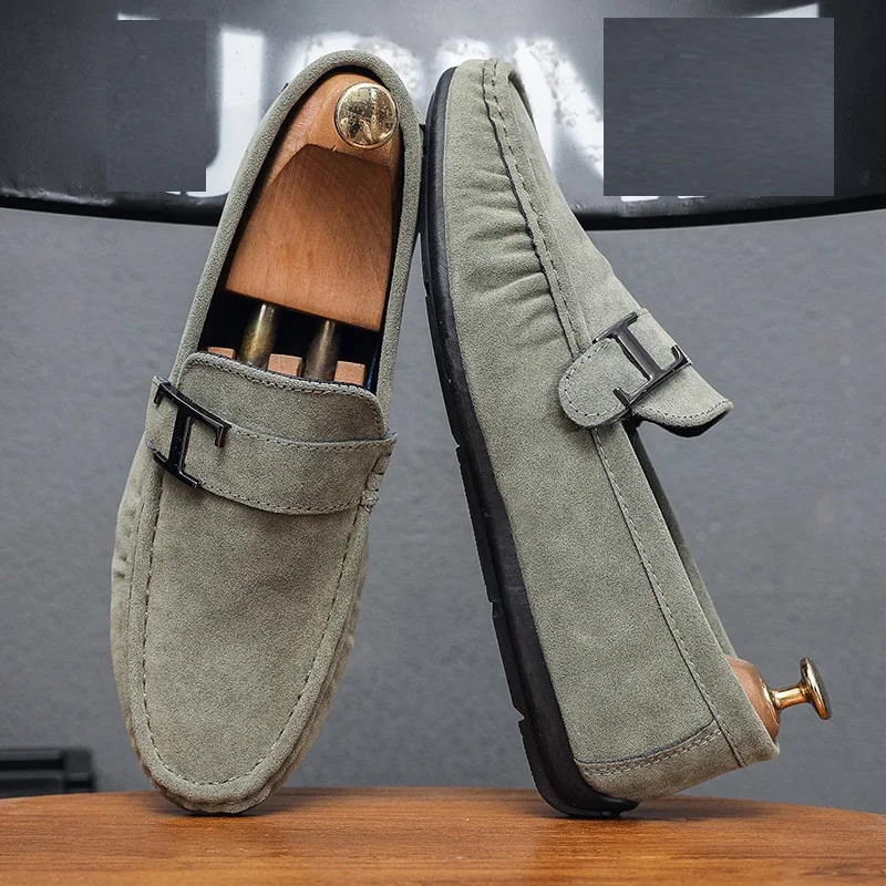 Mens Suede Slip on Dress Shoes Hard Wearing Formal