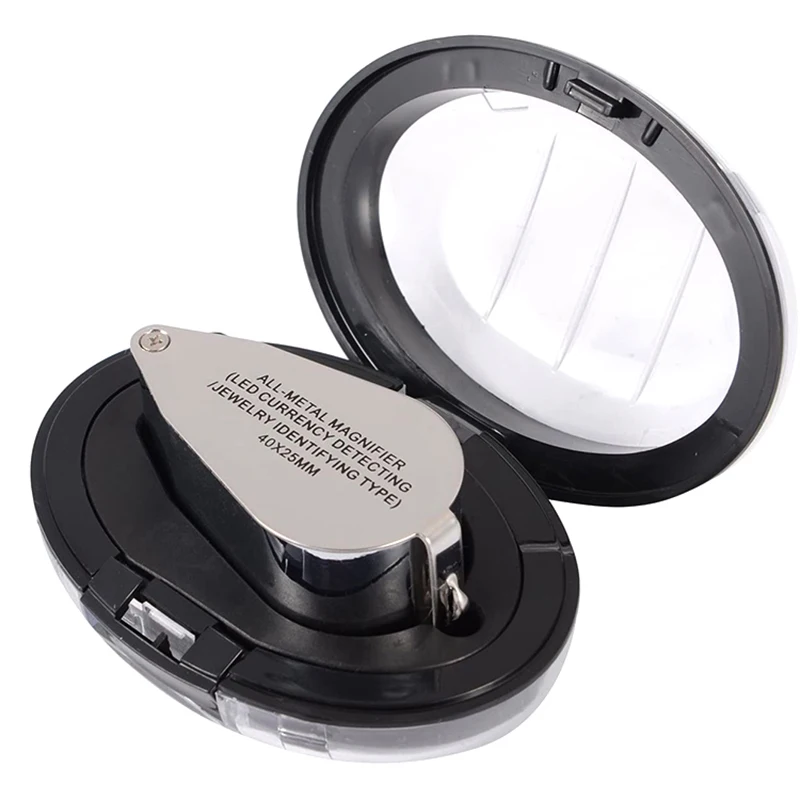 25mm Lens 40X Metal Illuminated Jewelry Loupe Magnifying Glass for Currency Detecting Jewlers Identifying
