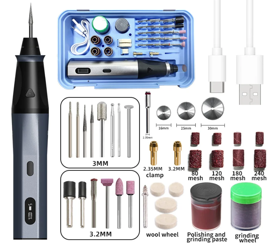 USB Cordless Mini Drill 28000rpm Wireless Electric Grinding Pen DIY Grade Engraving Machine with Power Tools Battery Source