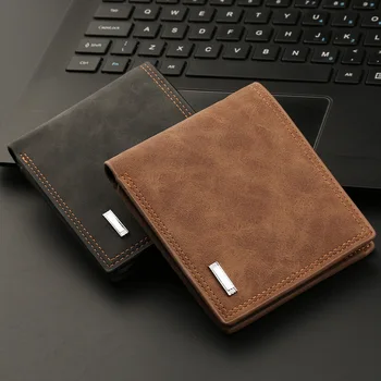Short Wallet for Men with Zipper, Frosted Leather, Fashionable Leather Clip for Men, Retro European and American Style