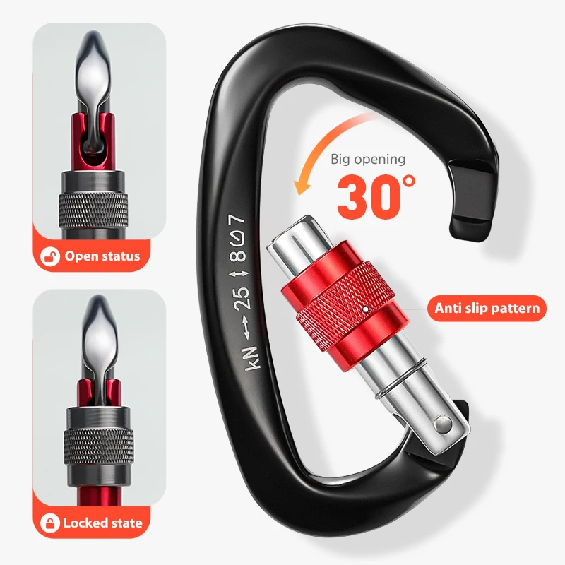 25KN Aluminum D-Shape Carabiner - Screw Locking Hook For Climbing & Rescue