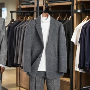 OEM & ODM Men's Winter Wool Coat New Single-Breasted Long Blazer with Handsome Closure Youth Slim-Fit Solid Color Shackets