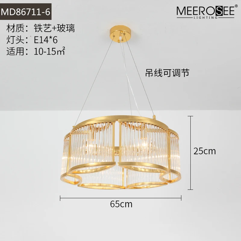 MEEROSEE 2021 round indoor luxury pendant light gold iron hanging lights home modern crystal chandelier MD86711