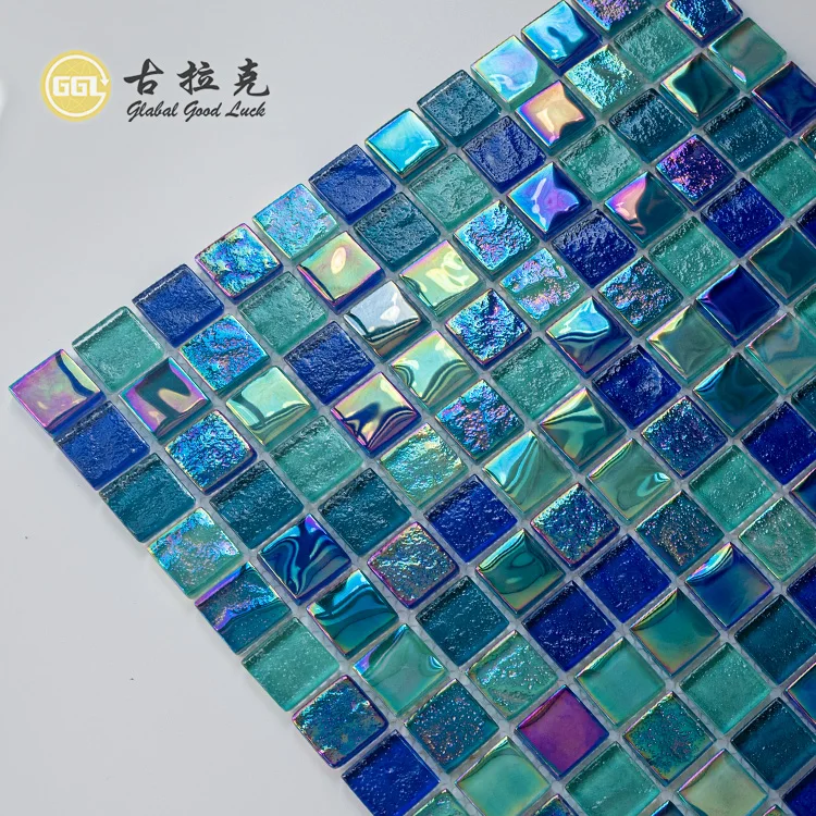 Iridescent Blue Green Glass Mosaic Tile Swimming Pool Tile Wall Decoration