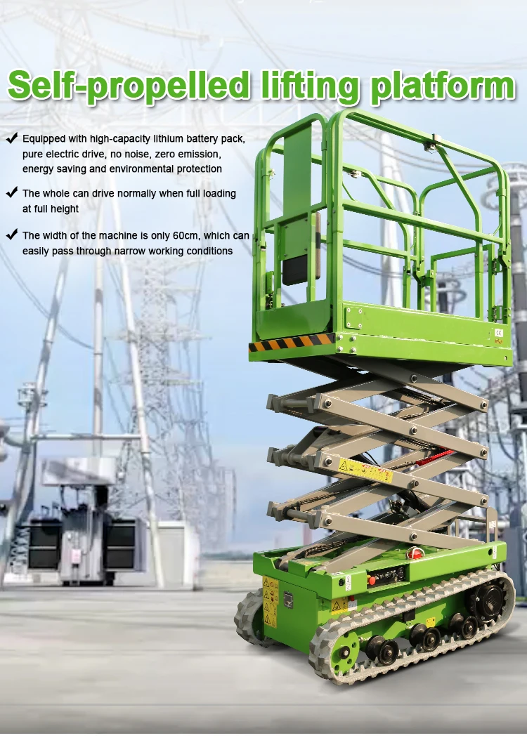 Mini Manlift Self Propelled Scissor Lift On Tracks Rough Terrain